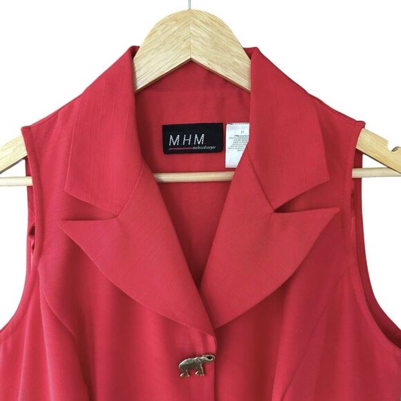 VTG 90s Melissa Harper Shirt Vest 8T Safari Elephant Gold Button Office Business - Picture 4 of 16
